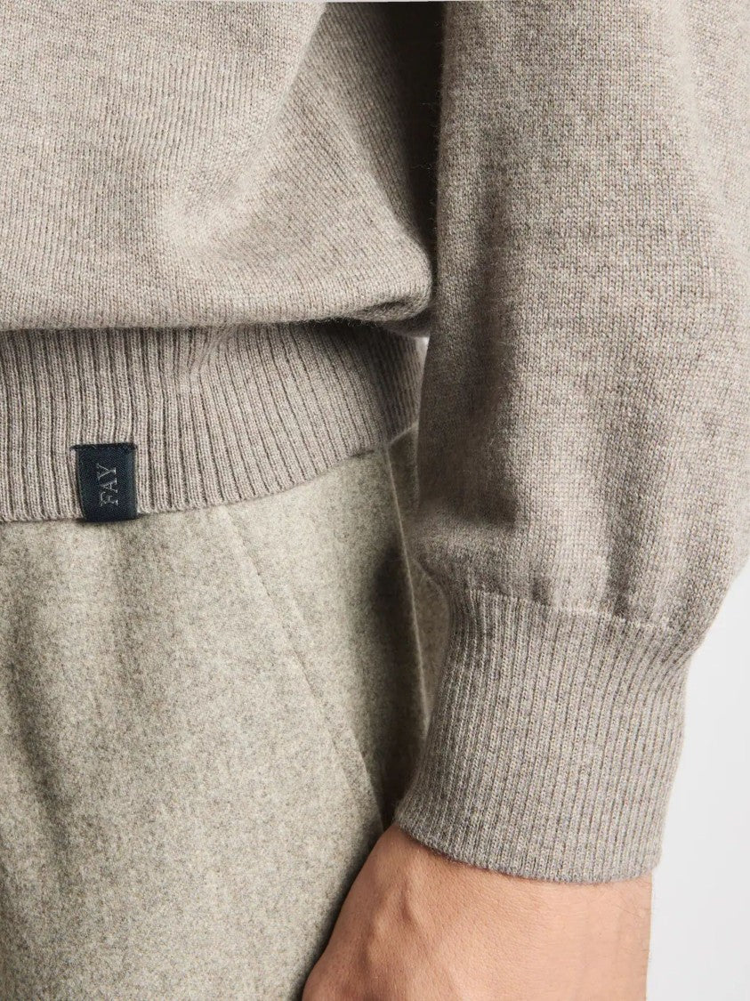 Fay Beige Fine-Knit Wool Sweater With Crew Neck And Ribbed Details