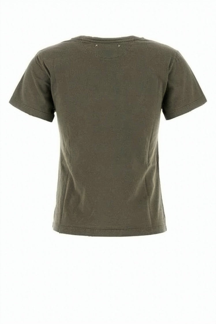 Golden Goose Cropped Green T-Shirt With Reversed Text Print