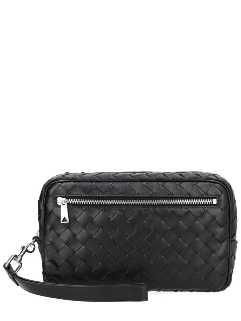 Bottega Veneta Rectangular Woven Calf Leather Wristlet With Silver Accents