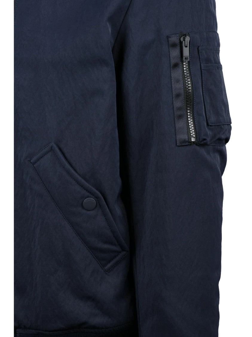 Dondup Structured Blue Bomber Jacket With Zip Closure And Ribbed Detailing