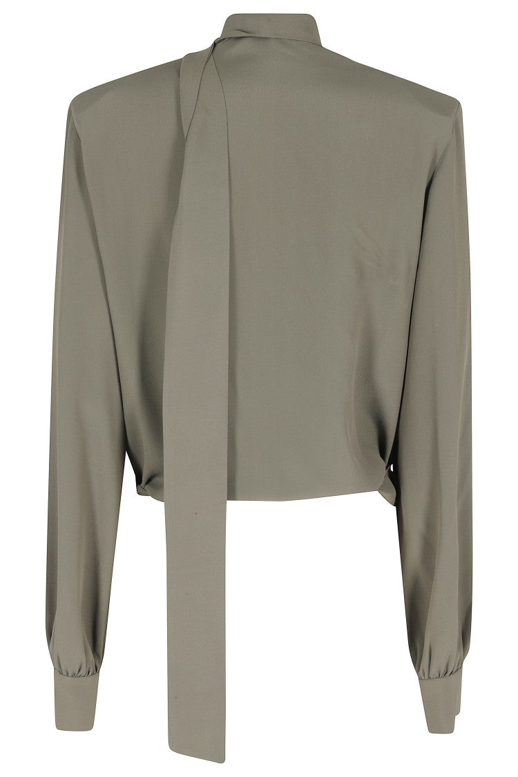 Federica Tosi Military Green Crossed Scarf-Neck Acetate-Blend Blouse
