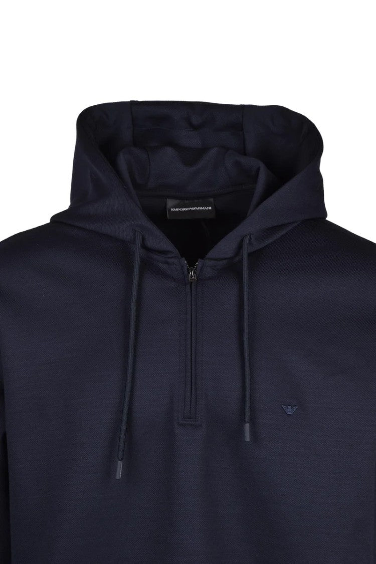 Emporio Armani Hooded Sweatshirt Polyester Wool Stretch - Blue