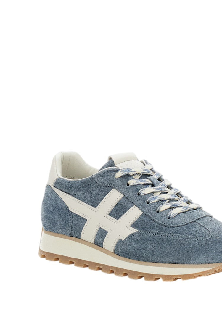 Hogan Light Blue Suede Sneakers With Leather Logo And Eva Outsole