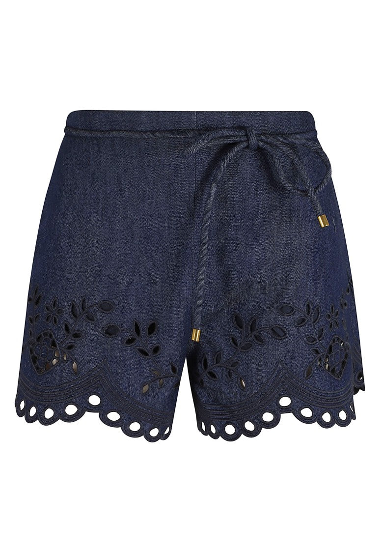 Zimmermann Dark Blue Mahon Broderie Scalloped Cotton Denim Shorts