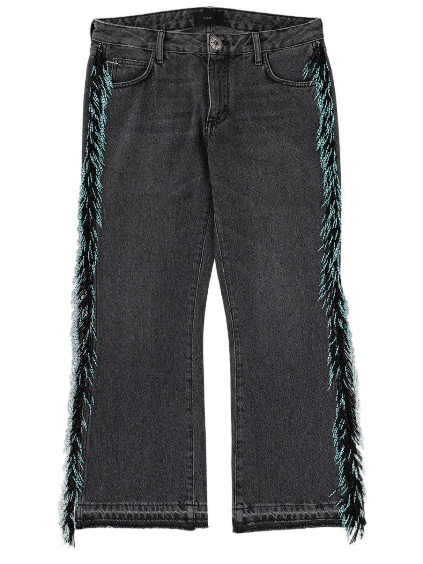 Alanui Dark-Washed Straight-Leg Fringe Jeans