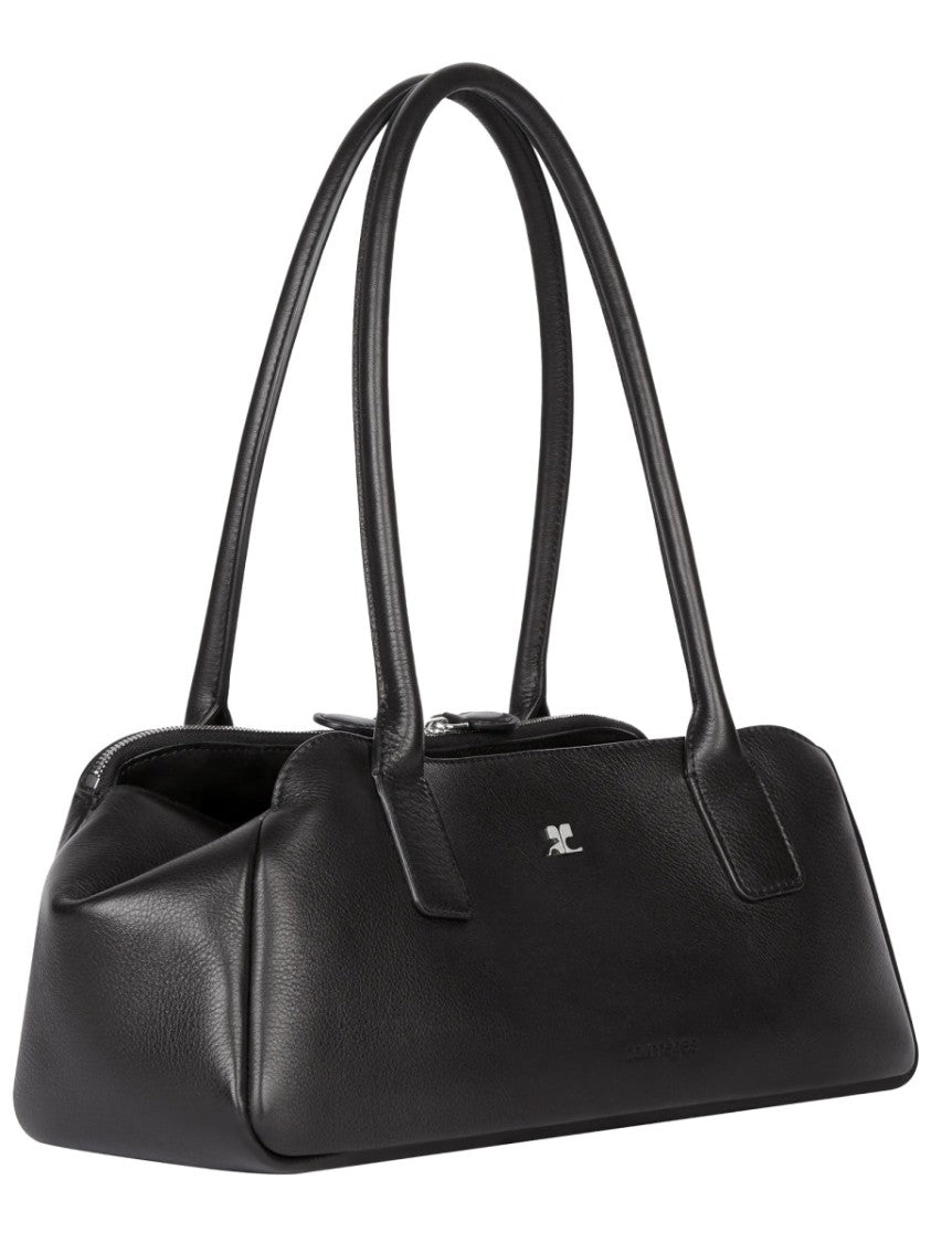 Courrèges Black Strip Calfskin Zippered Handbag