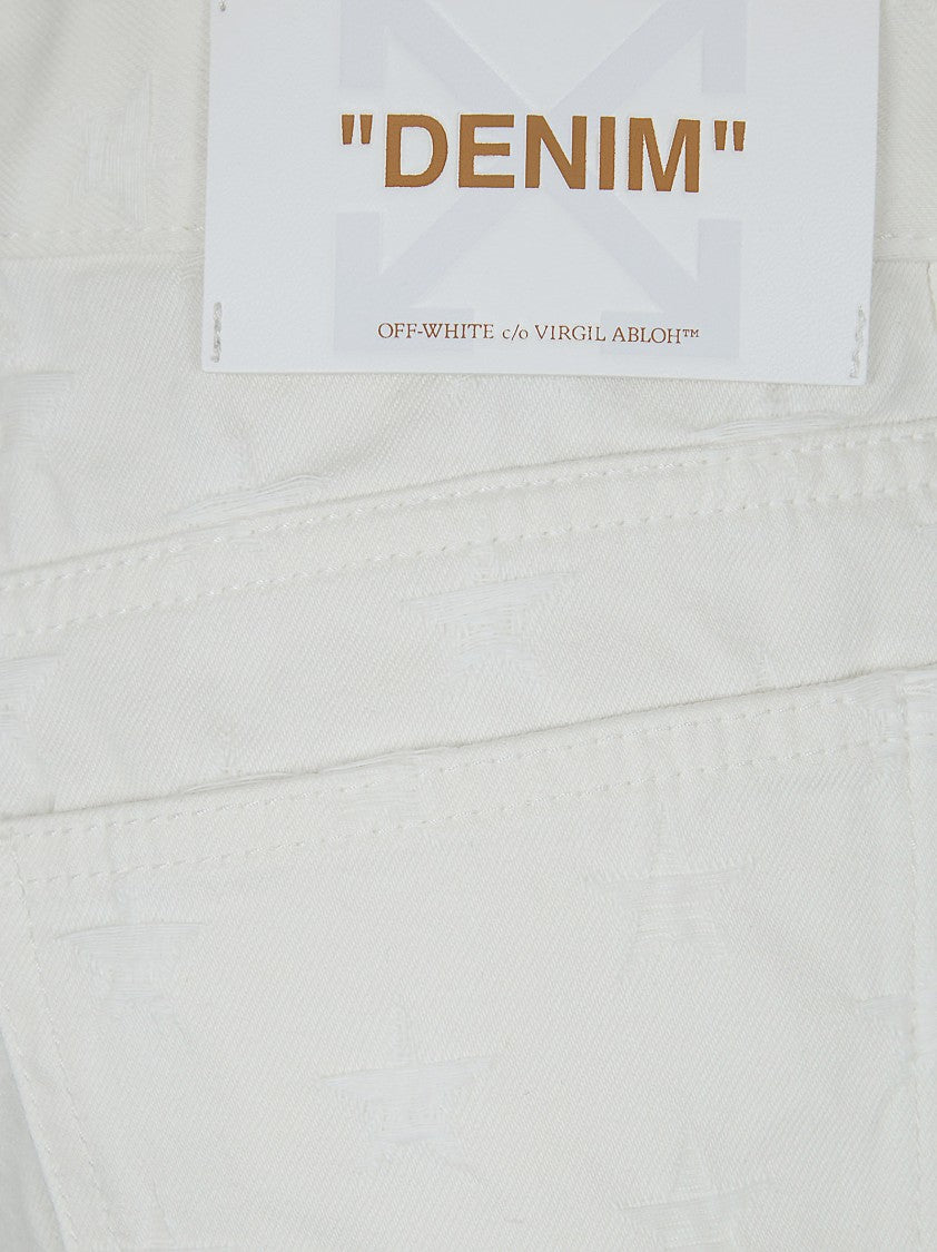 Off-White Tailored Cotton Denim Shorts With Tone-On-Tone Star Prints