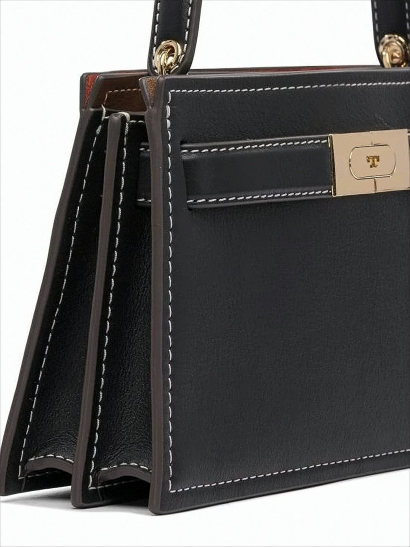 Tory Burch Structured Calf Leather Tote Bag With Gold-Tone Clasp