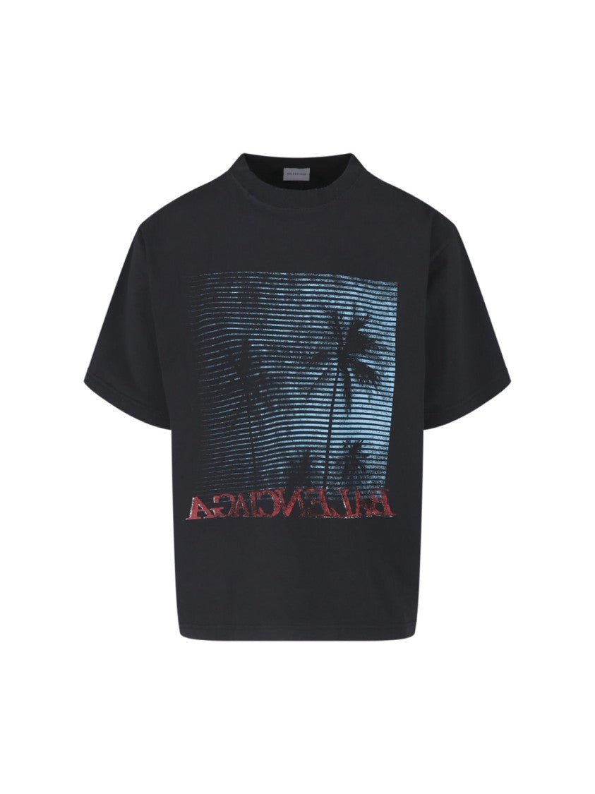 Balenciaga Cropped T-Shirt With Palm Tree Graphic
