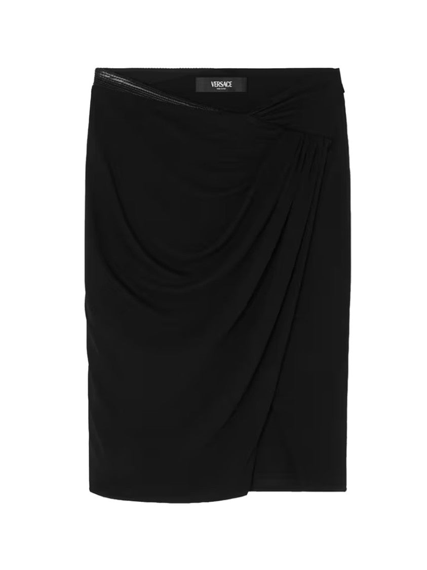 Versace Black Asymmetrical Draped Midi Skirt