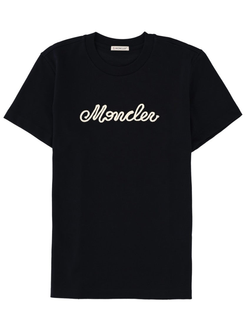 Moncler Black Cotton Cursive Logo T-Shirt