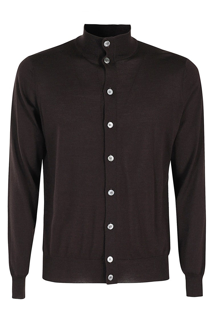 Filippo De Laurentiis Brown Merino High-Neck Cardigan