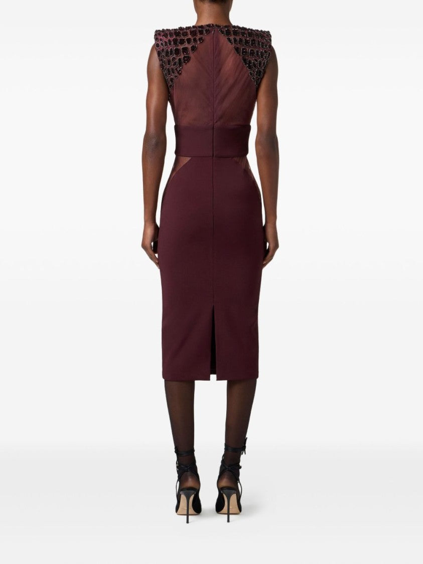 Elisabetta Franchi Fitted Midi Dress With Glossy Embellishments