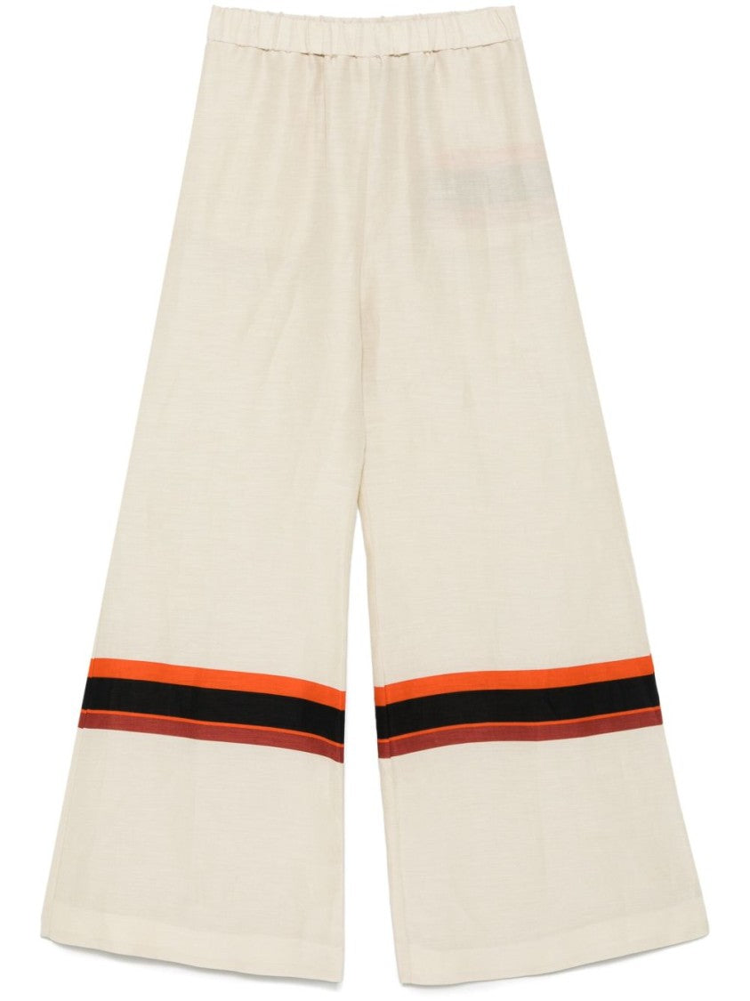 Raquel Diniz Wide-Leg Ivory Pants With Bold Stripes