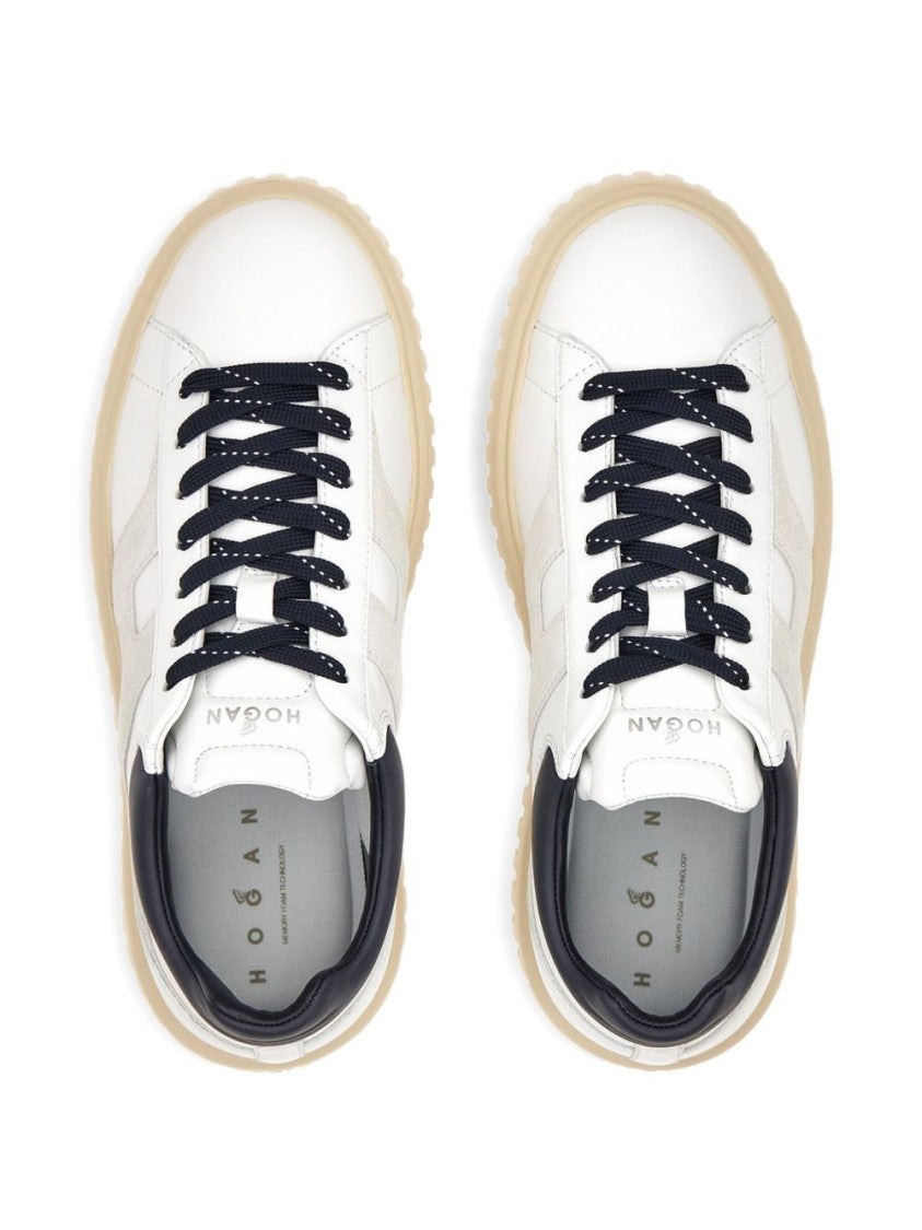 Hogan Lace-Up White Sneakers With Logo Patch