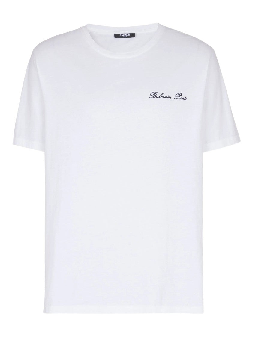Balmain White Loose Ss Script Logo T-Shirt