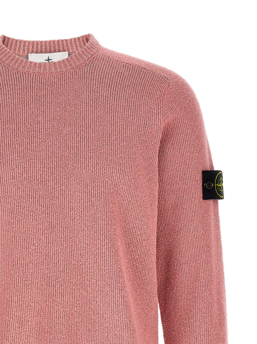 Stone Island Ribbed Bouclé Cotton Sweater With Crewneck