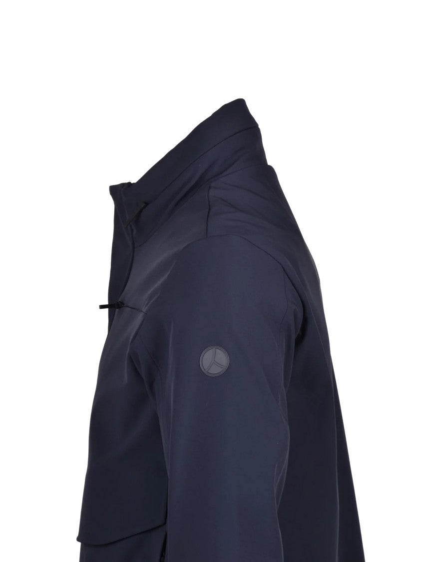 People Of Shibuya Navy Blue Ontake Coat With High Collar And Minimalist Design