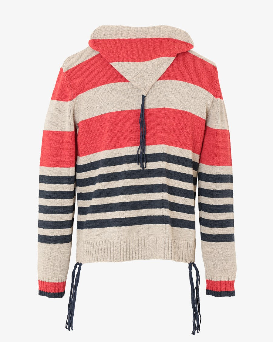 Craig Green Red Landscape Stripe Hooded Sweater With Fringe Detail