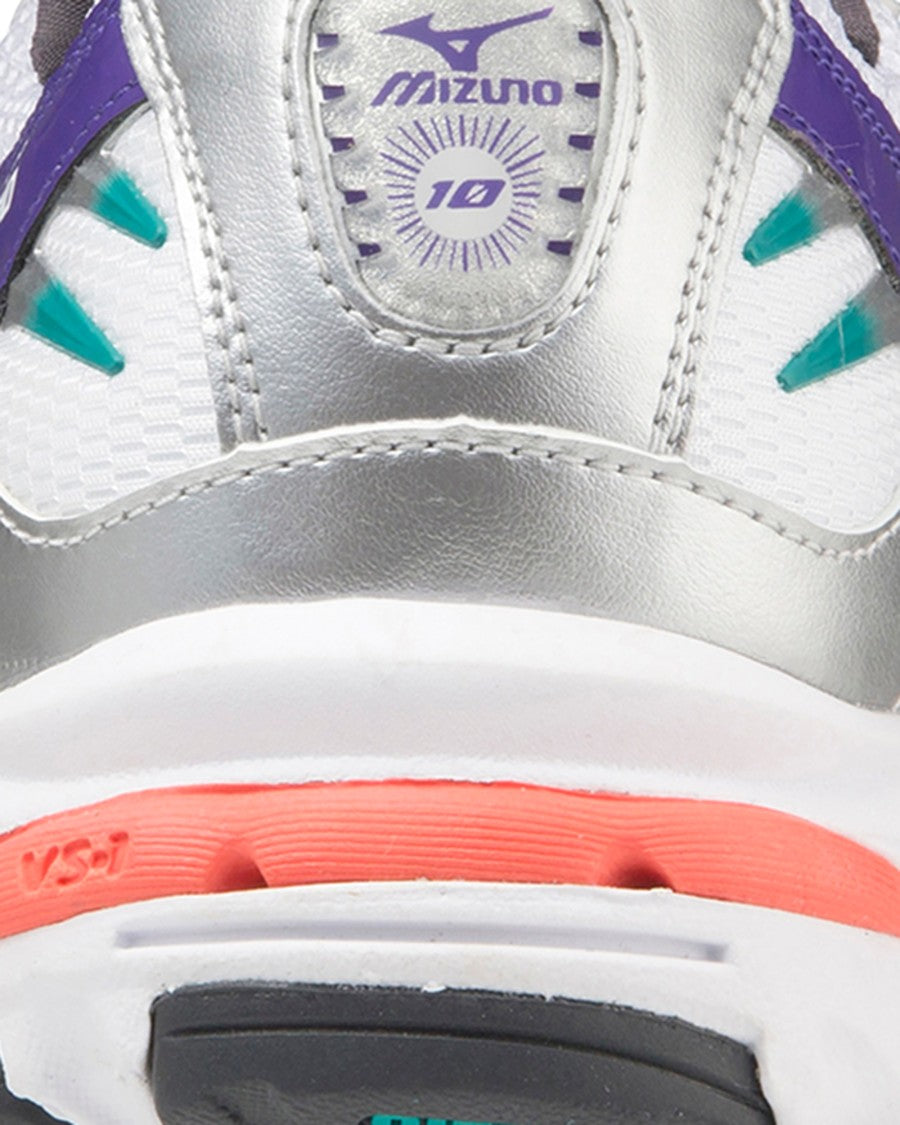 Mizuno Wave Rider 10 White Silver Teal Blue Sneakers