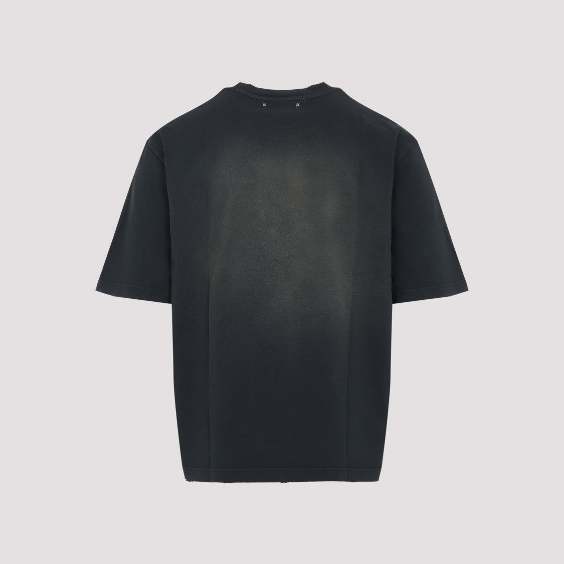 Golden Goose Bleached Washed Black Cotton T-Shirt With Embroidery