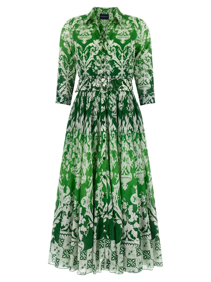 Samantha Sung All-Over Print Cotton Muslin Midi Dress With Removable Pockets And Belt