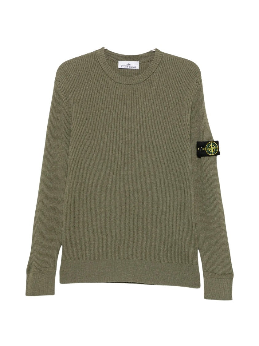 Stone Island Knit Crewneck Sweater With Ribbed Details And Emblem