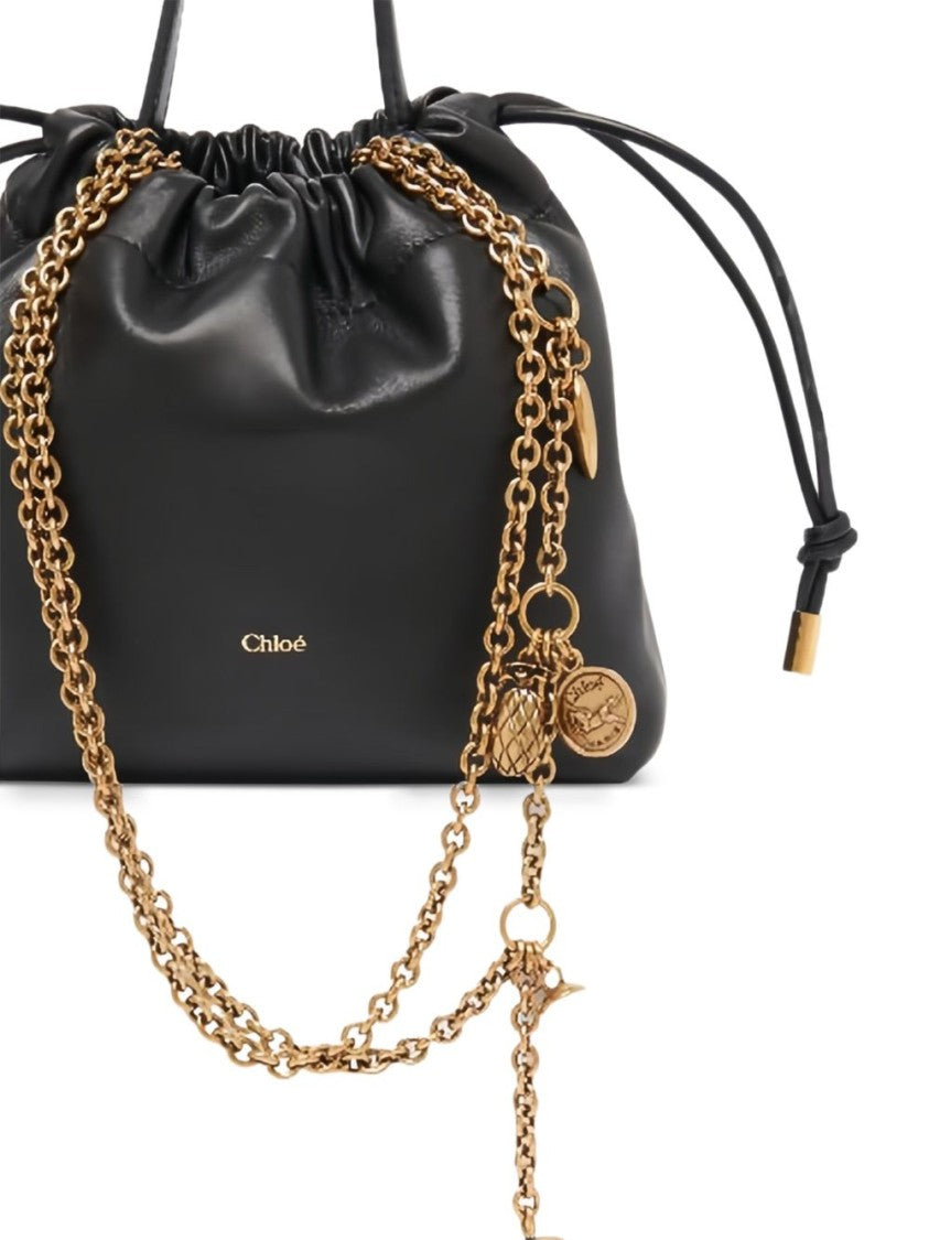 Chloé Gathered Black Leather Charm Handbag