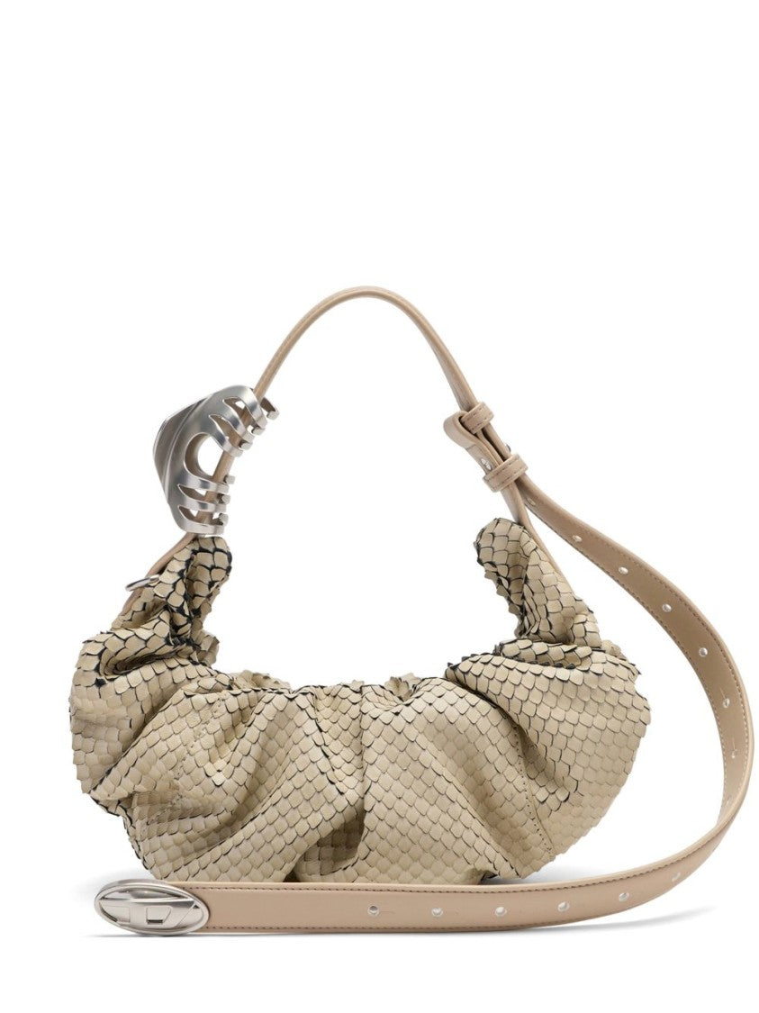 Diesel Beige Textured Ruched Silk Adjustable Bag