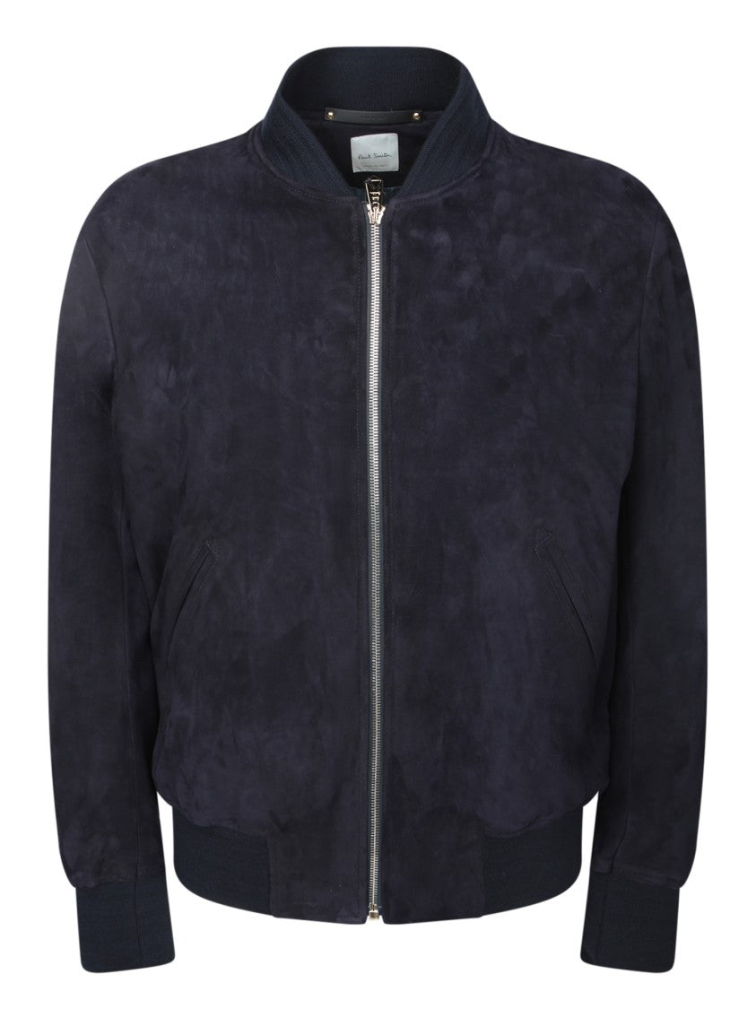 Paul Smith Suede Bomber Jacket With Ribbed Cuffs And Central Zip