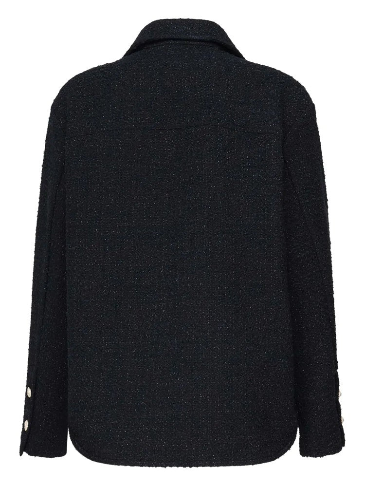 Pinko Blue Patterned Tweed Metallic Buttons Blazer