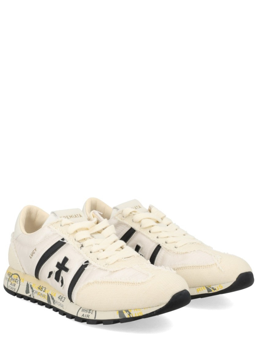 Premiata Lucy Cream Fabric Black Sneakers