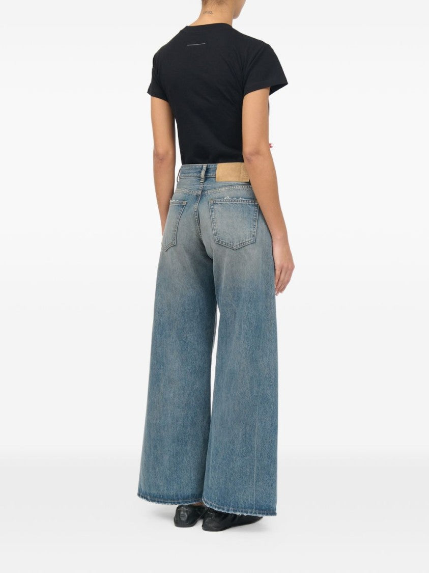 Mm6 By Maison Margiela Blue Wide-Leg High-Waist Distressed Jeans