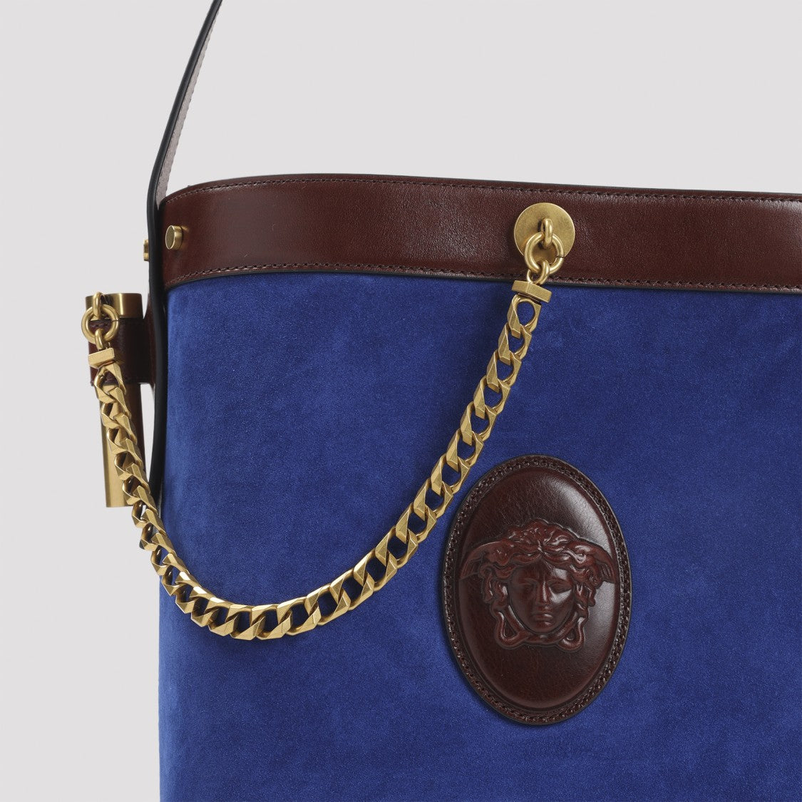 Versace Bucket-Style Blue Suede Shoulder Bag