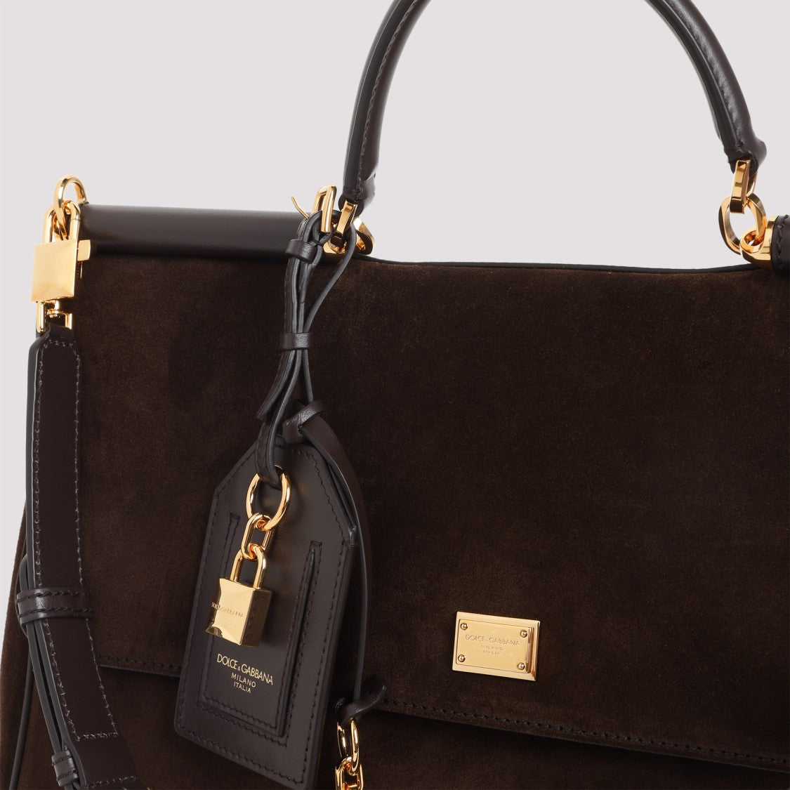 Dolce & Gabbana Ebony Brown Calf Leather Sicily Soft Suede Bag
