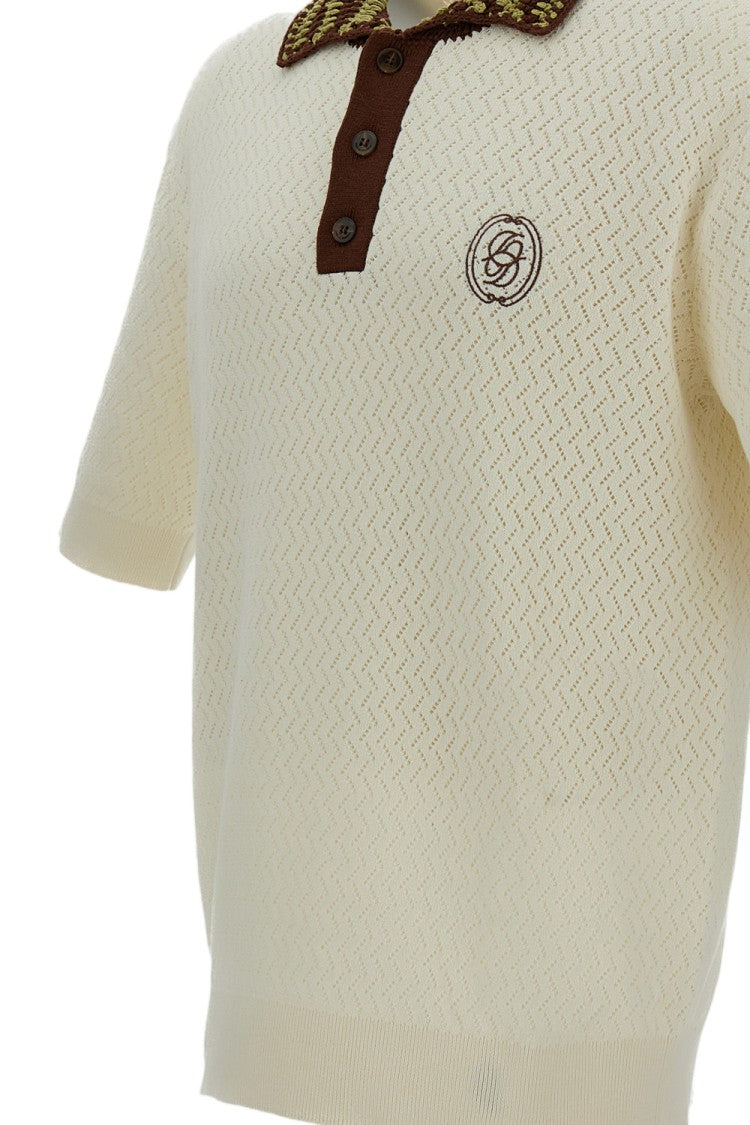 Drôle De Monsieur Ajouré D Miroir Knit Polo Shirt