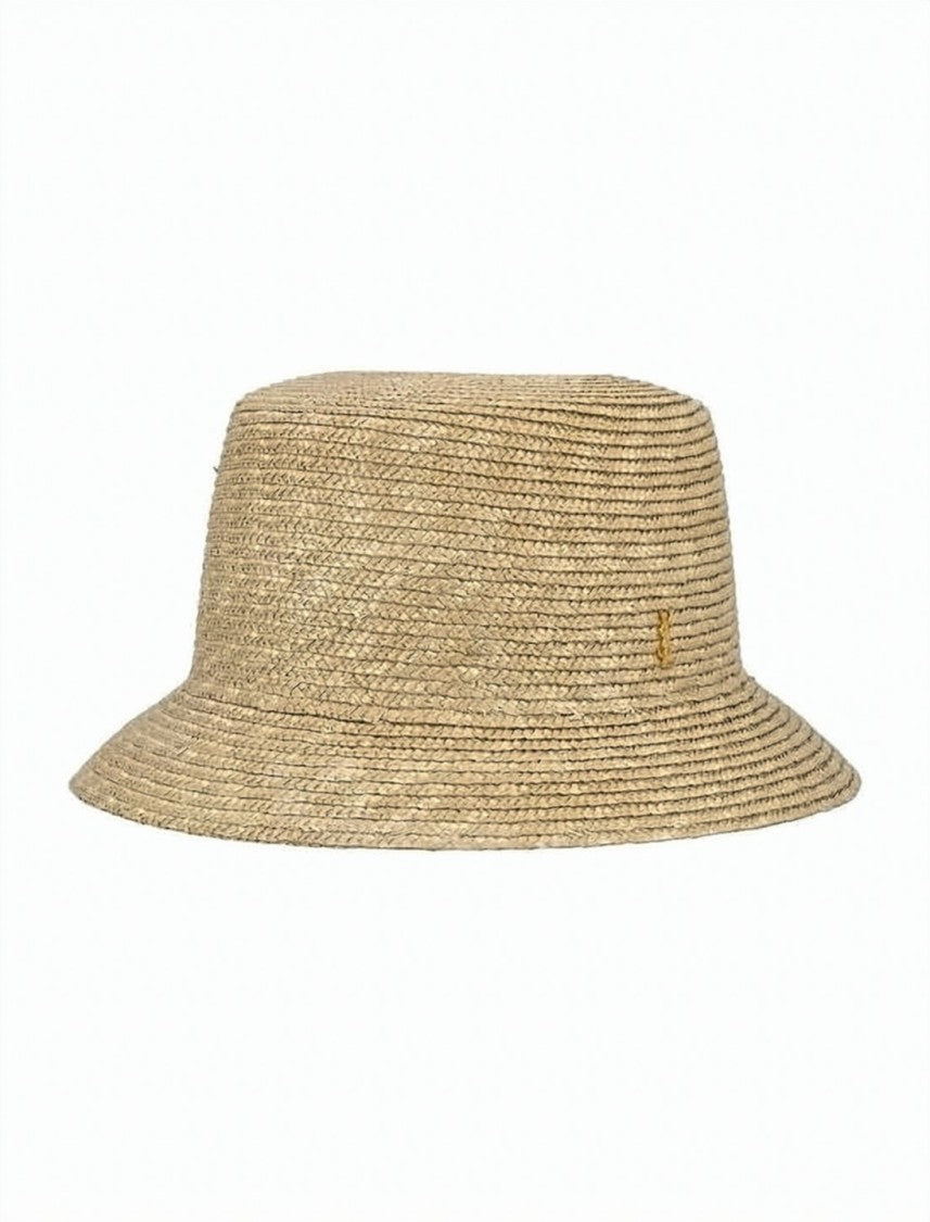 Saint Laurent Neutrals Woven Cellulose Downward Sloping Brim Hat