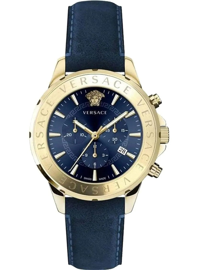 Versace Chronograph V-Ray 44Mm Stainless Steel Watch With Blue Dial
