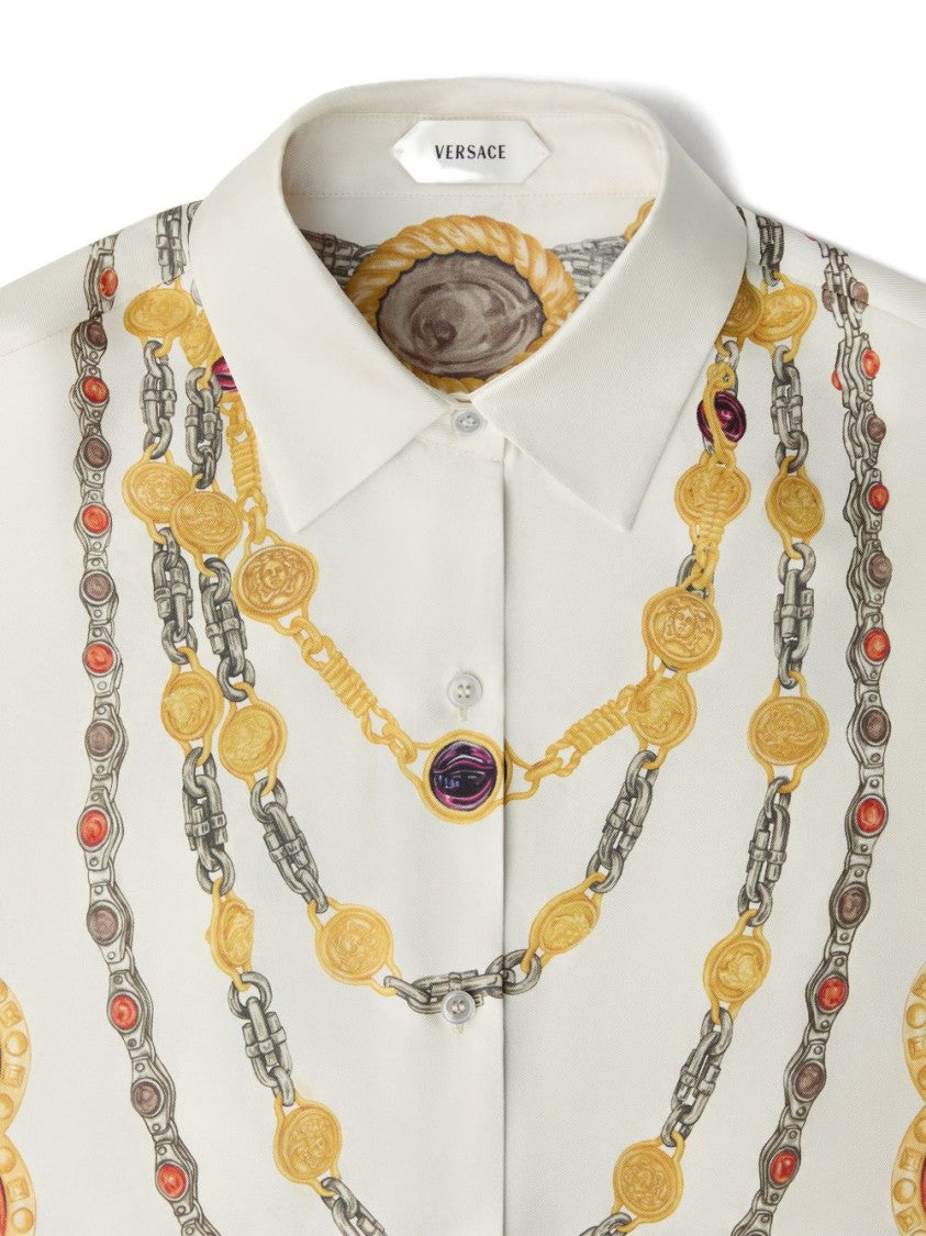 Versace Silk And Nylon Top With Intricate Chain Medallion Prints
