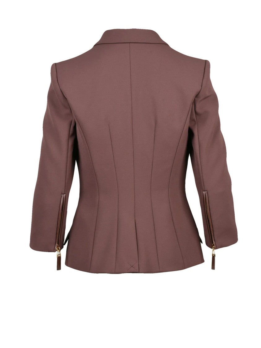 Elisabetta Franchi Brown Structured Double-Breasted Polyester-Blend Jacket