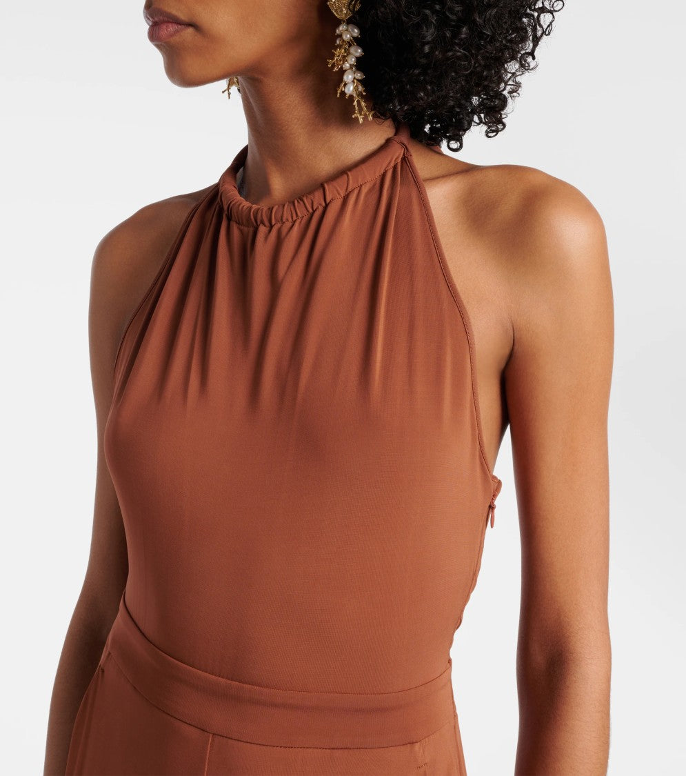 Max Mara Gathered Halter Neck Brown Jumpsuit