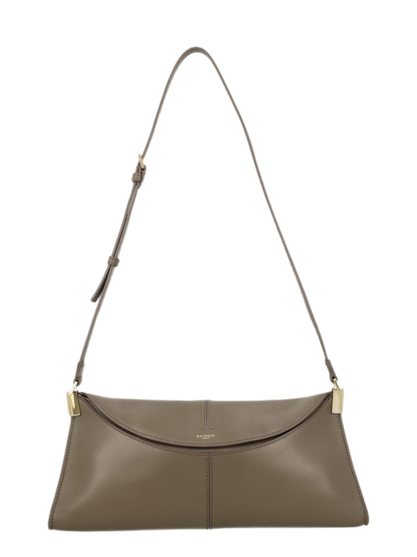 Balmain Grey Gold-Tone Leather Shoulder Bag