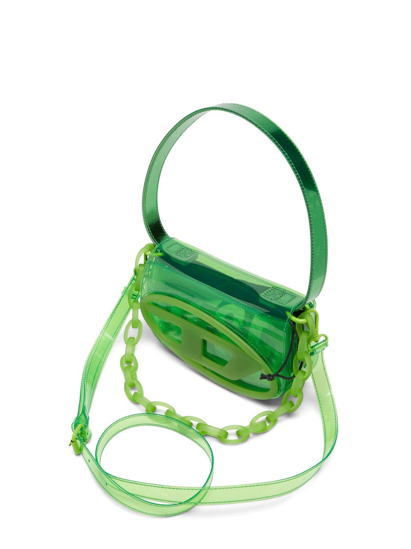 Diesel Transparent Green Handbag With Bold Logo Print