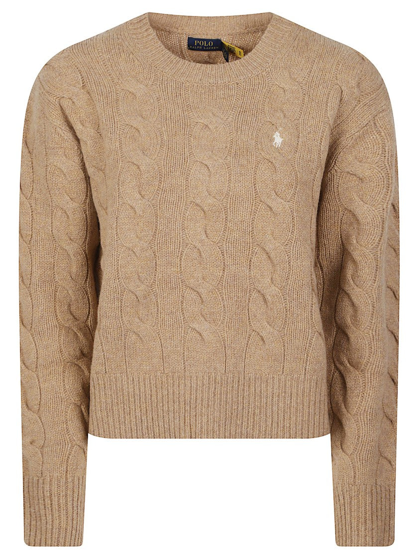 Polo Ralph Lauren Brown Round-Neck Cable Knit Long-Sleeve Sweater