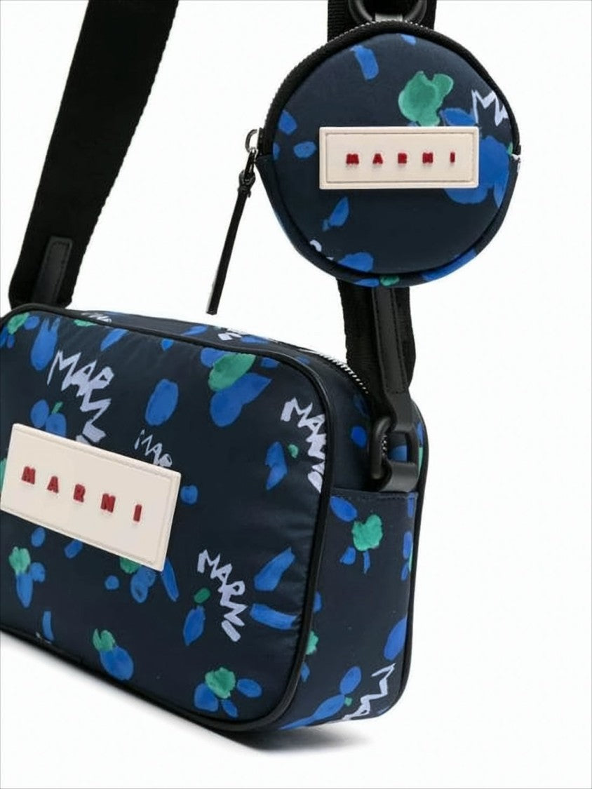 Marni Rectangular Crossbody Bag With Floral Print And Leather Accents