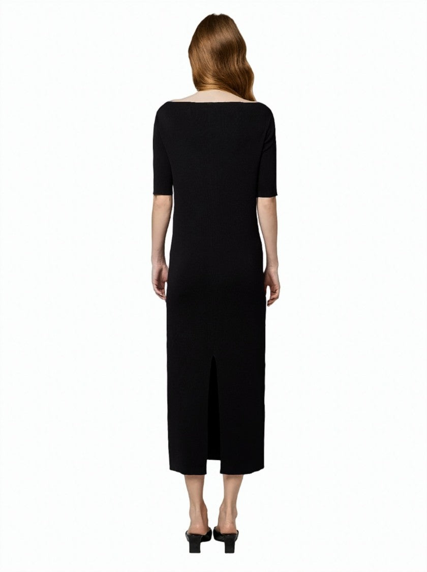 Alpha Studio Elbow-Sleeve Boat-Neck Midi Dress
