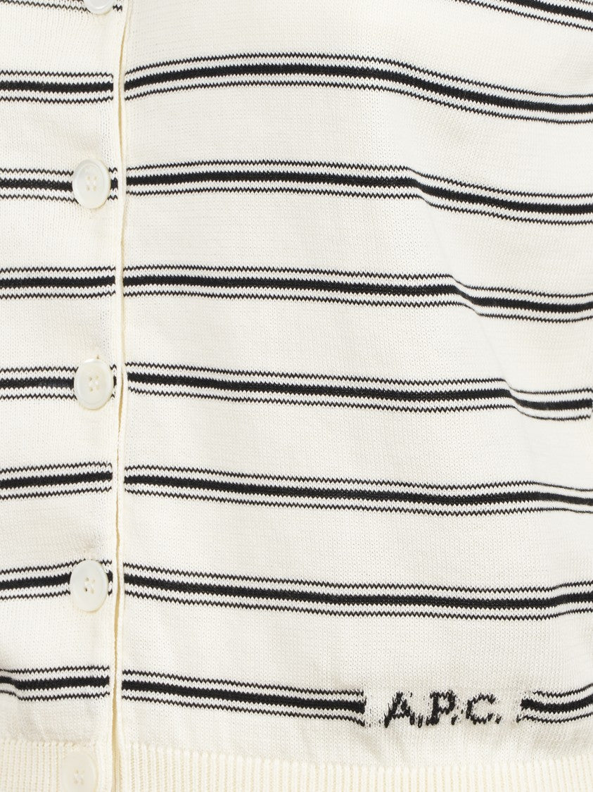 A.P.C. Button-Up Sweater With Classic Stripes And Embroidered Logo