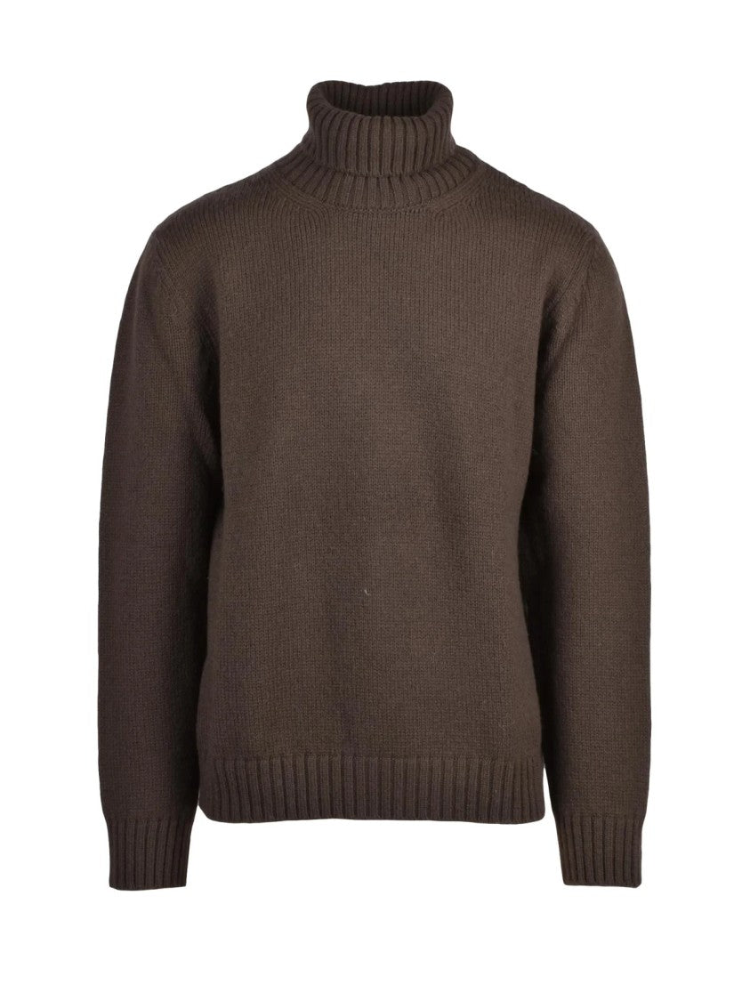 Eleventy High Neck Wool Sweater With Ribbed Detailing