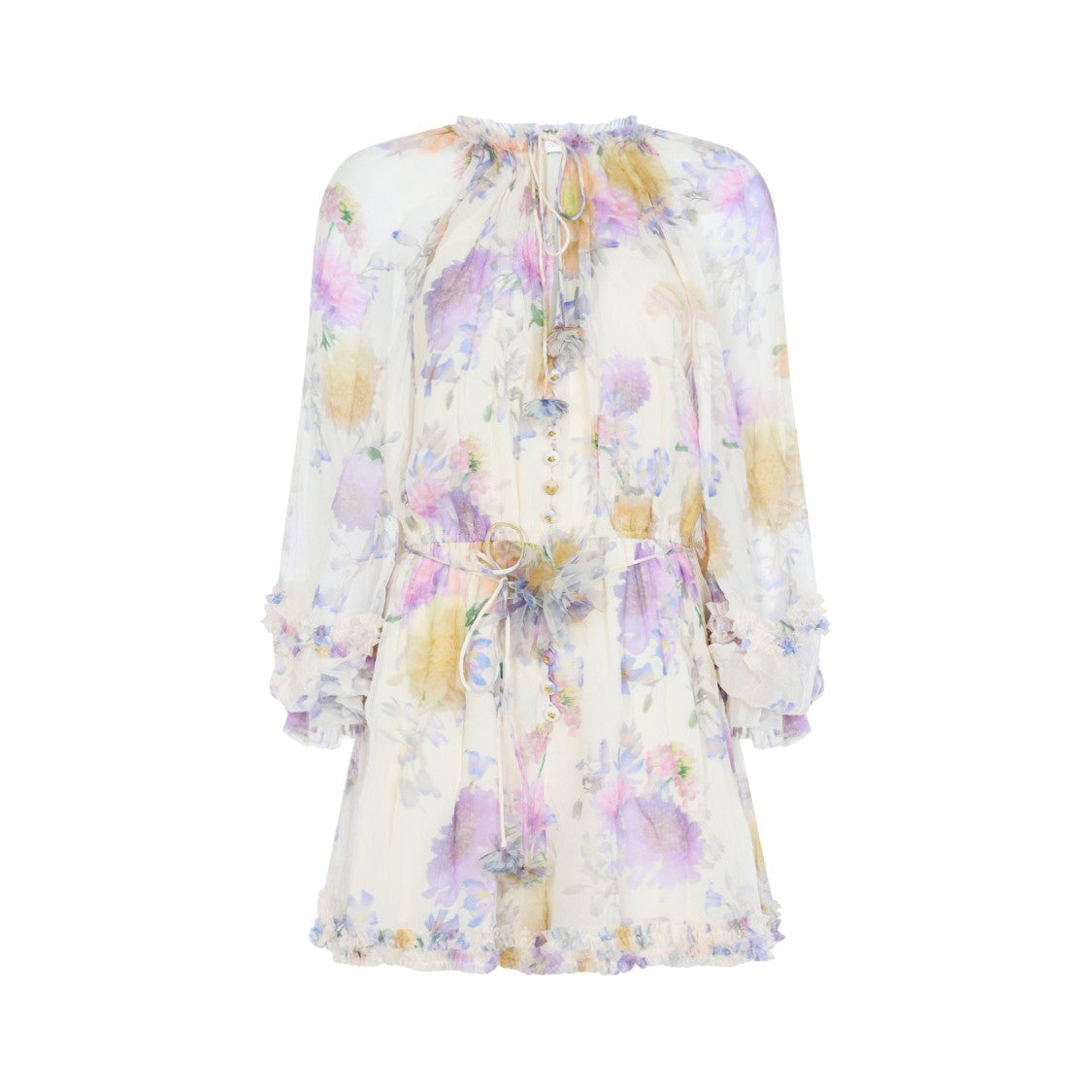 Zimmermann Floral Print Overall With Ruffled Cuffs