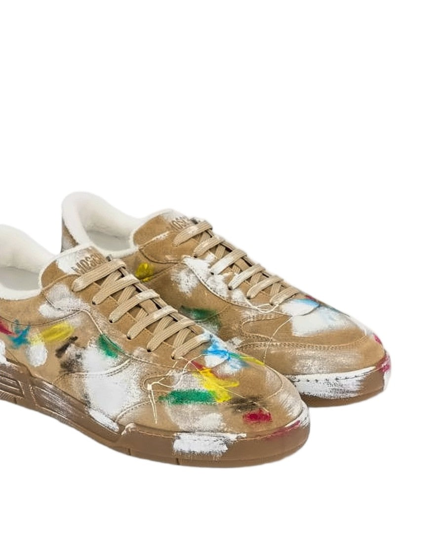 Moschino Paint-Splattered Calf Leather Sneakers